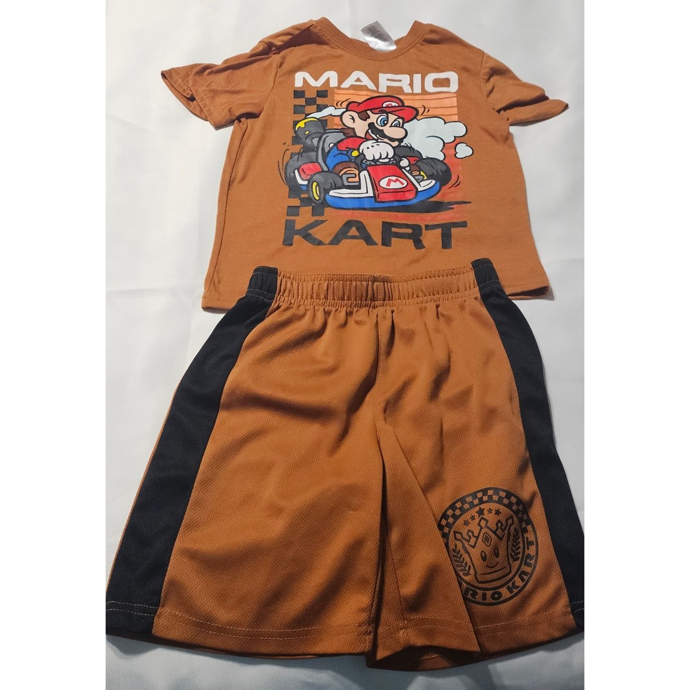 Mario Kart Boys 2 Piece Shirt and‎ Shorts Set Burnt Orange Black Size 5/6